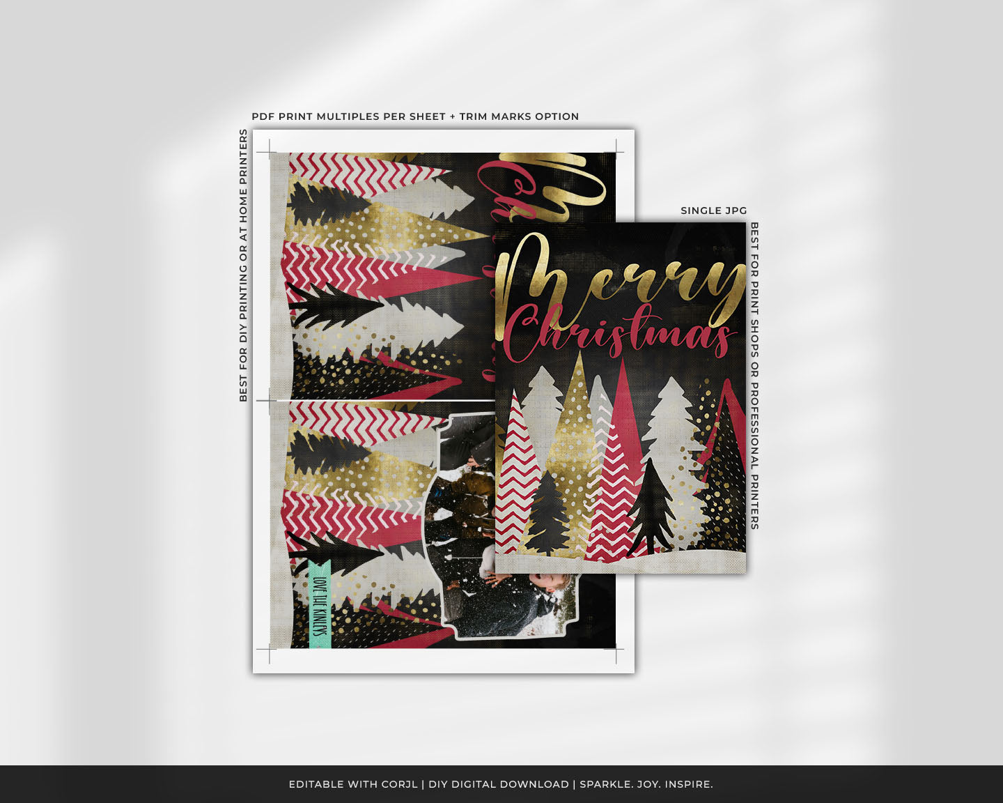 Merry Christmas Gold Night Trees Custom Photo Christmas Card Party Simplicity