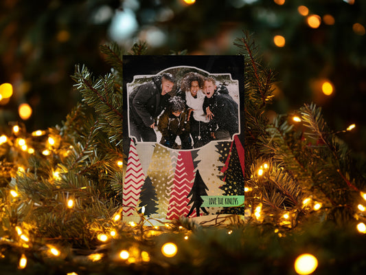 Merry Christmas Gold Night Trees Custom Photo Christmas Card Party Simplicity
