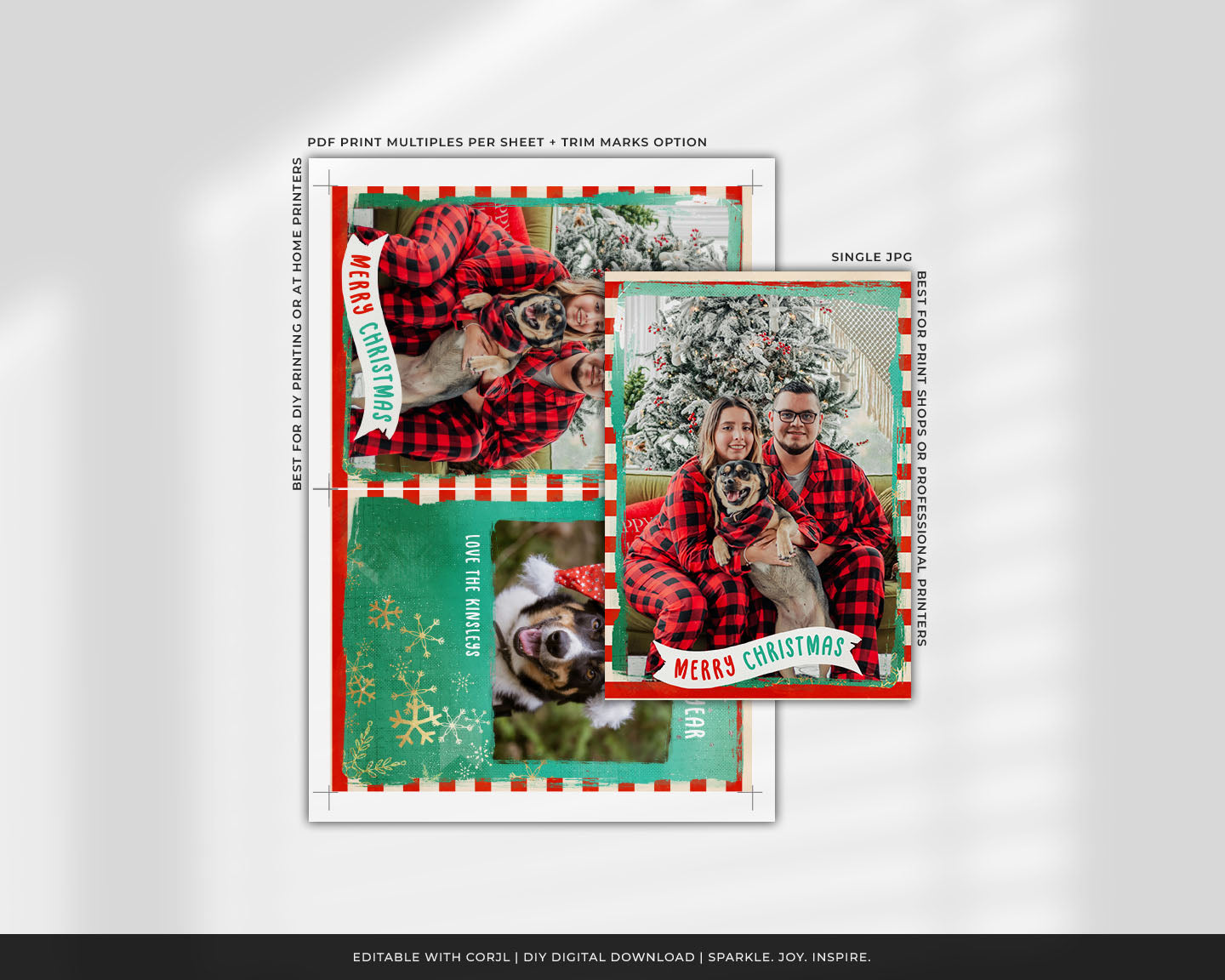 Bright & Bold Red Striped Green Custom Photo Christmas Card Party Simplicity