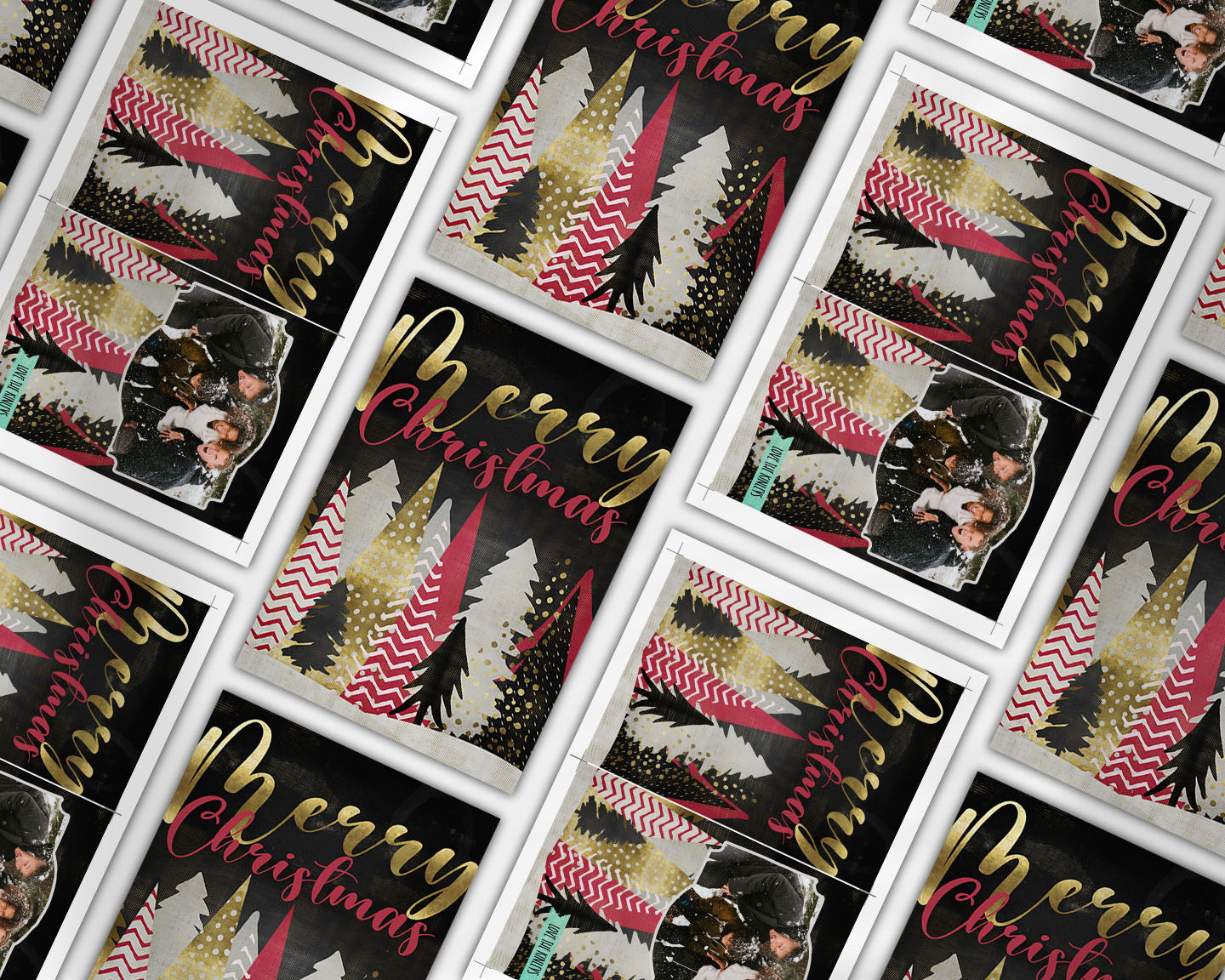 Merry Christmas Gold Night Trees Custom Photo Christmas Card Party Simplicity