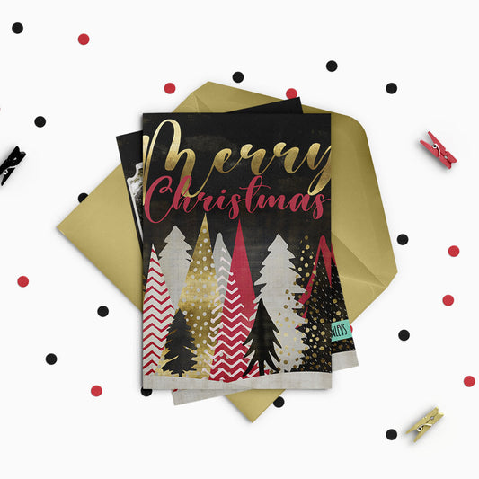 Merry Christmas Gold Night Trees Custom Photo Christmas Card Party Simplicity