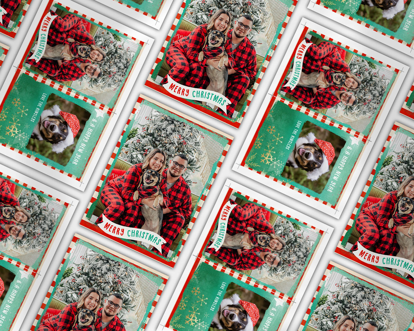 Bright & Bold Red Striped Green Custom Photo Christmas Card Party Simplicity