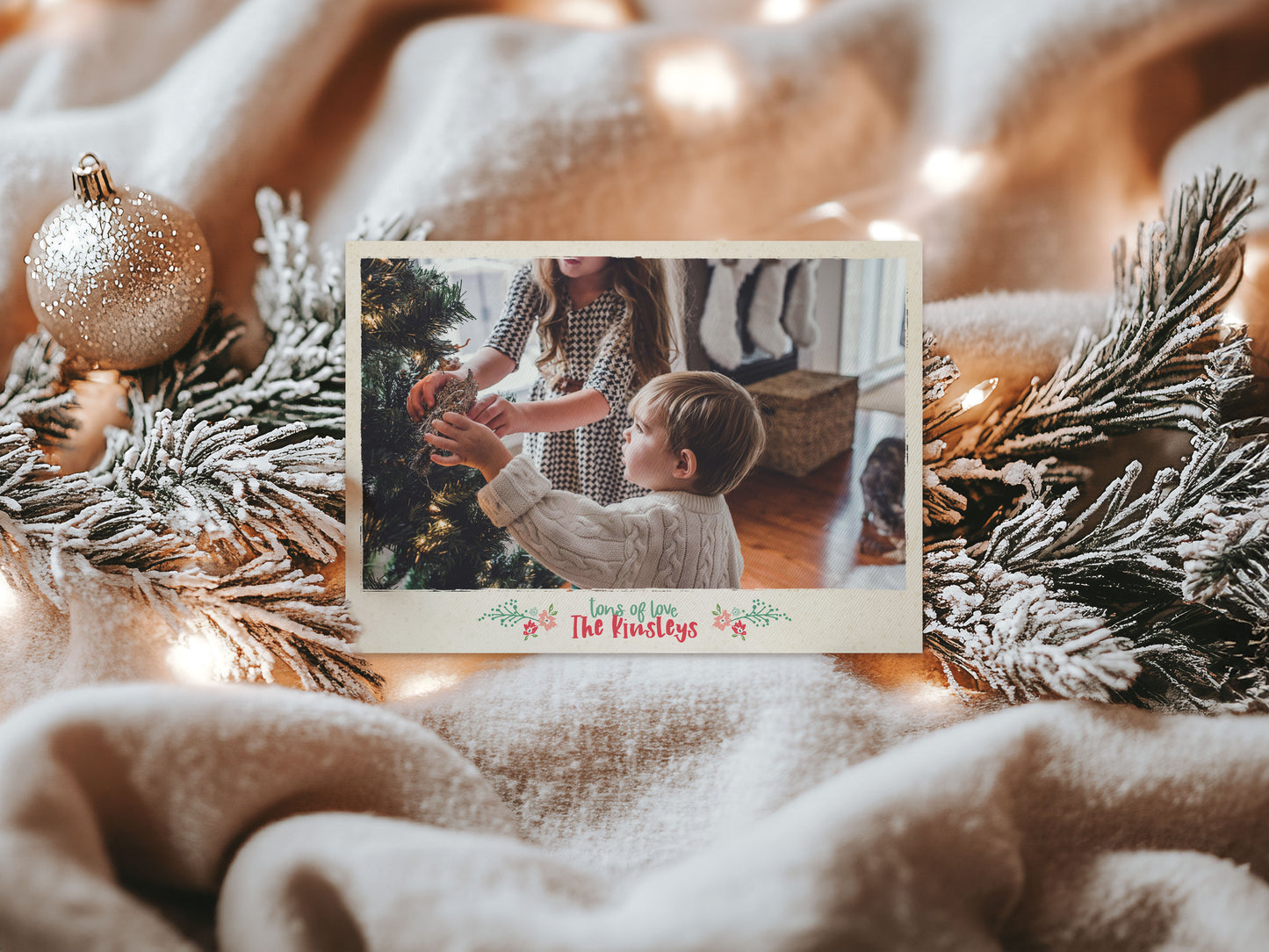 Pretty Hand Drawn Poinsettia Custom Photo Christmas Card Party Simplicity