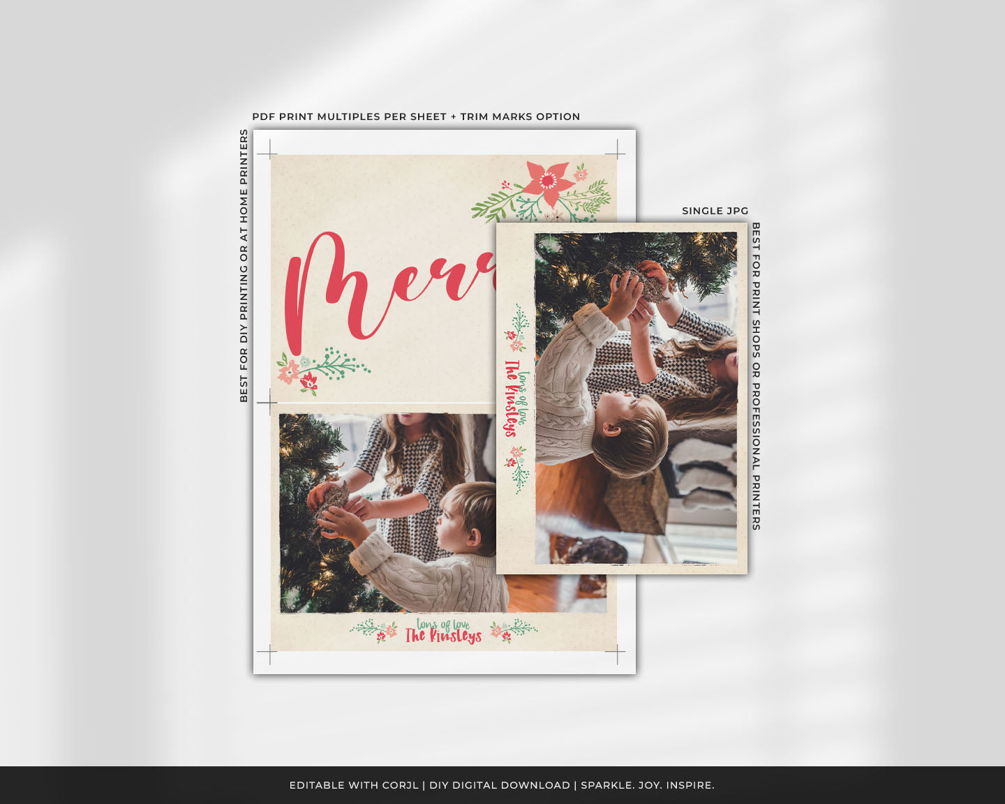Pretty Hand Drawn Poinsettia Custom Photo Christmas Card Party Simplicity