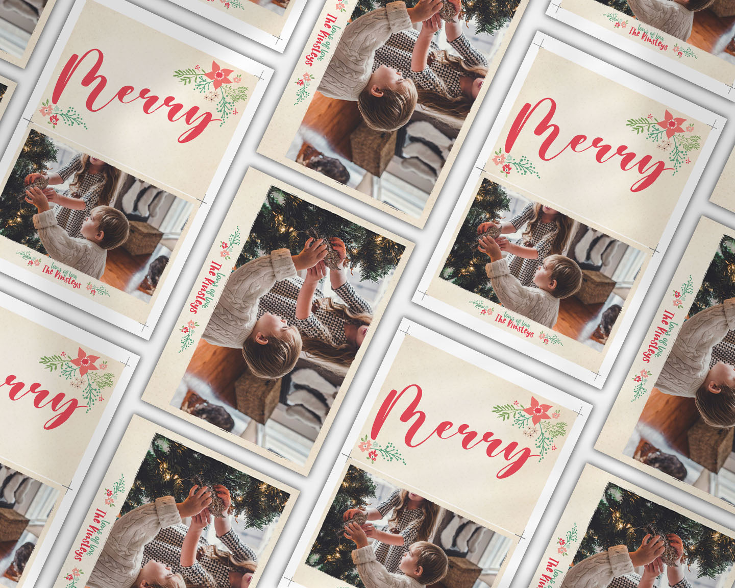 Pretty Hand Drawn Poinsettia Custom Photo Christmas Card Party Simplicity