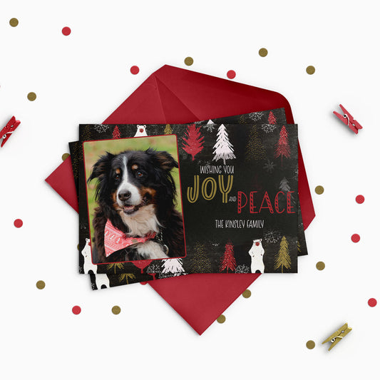 Dark Bear & Trees Custom Photo Christmas Card Party Simplicity