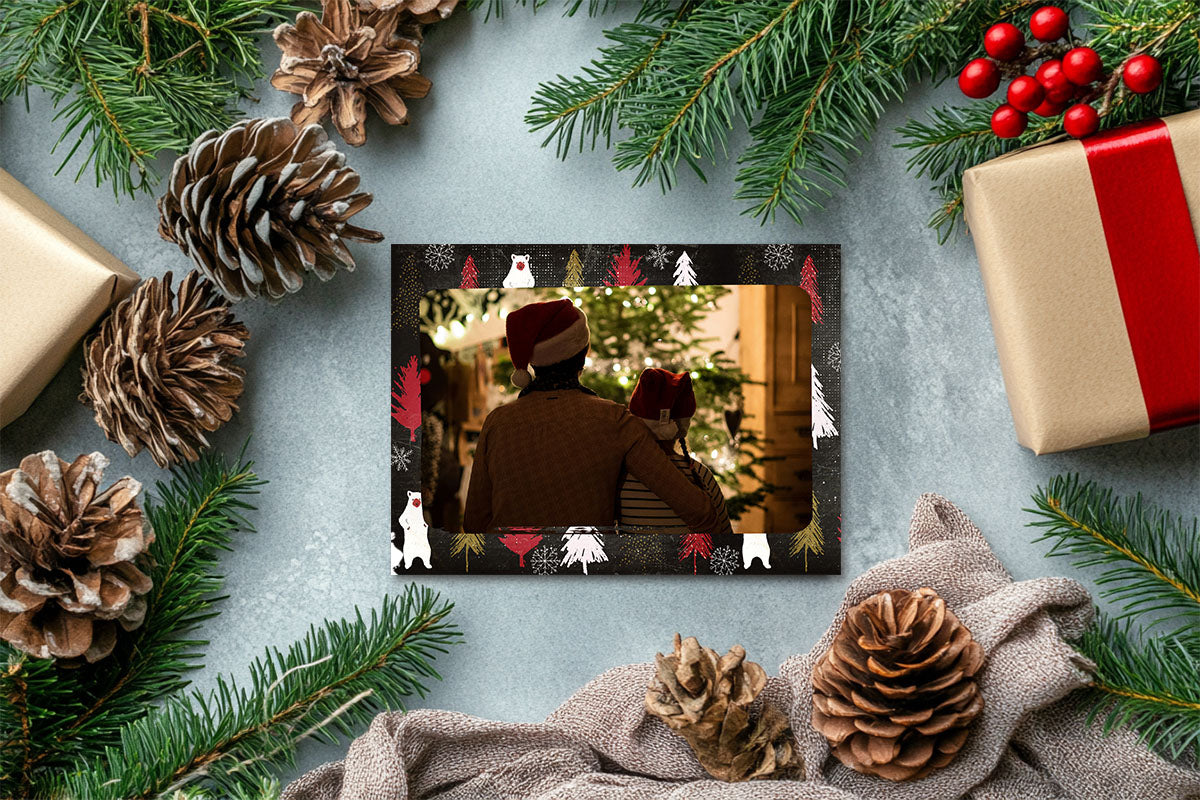 Dark Bear & Trees Custom Photo Christmas Card Party Simplicity