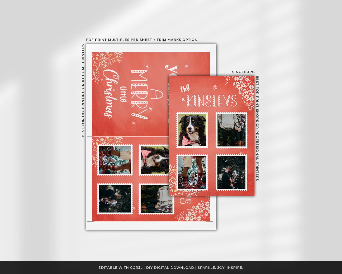 Watercolor Red Florals Custom Photo Christmas Card Party Simplicity