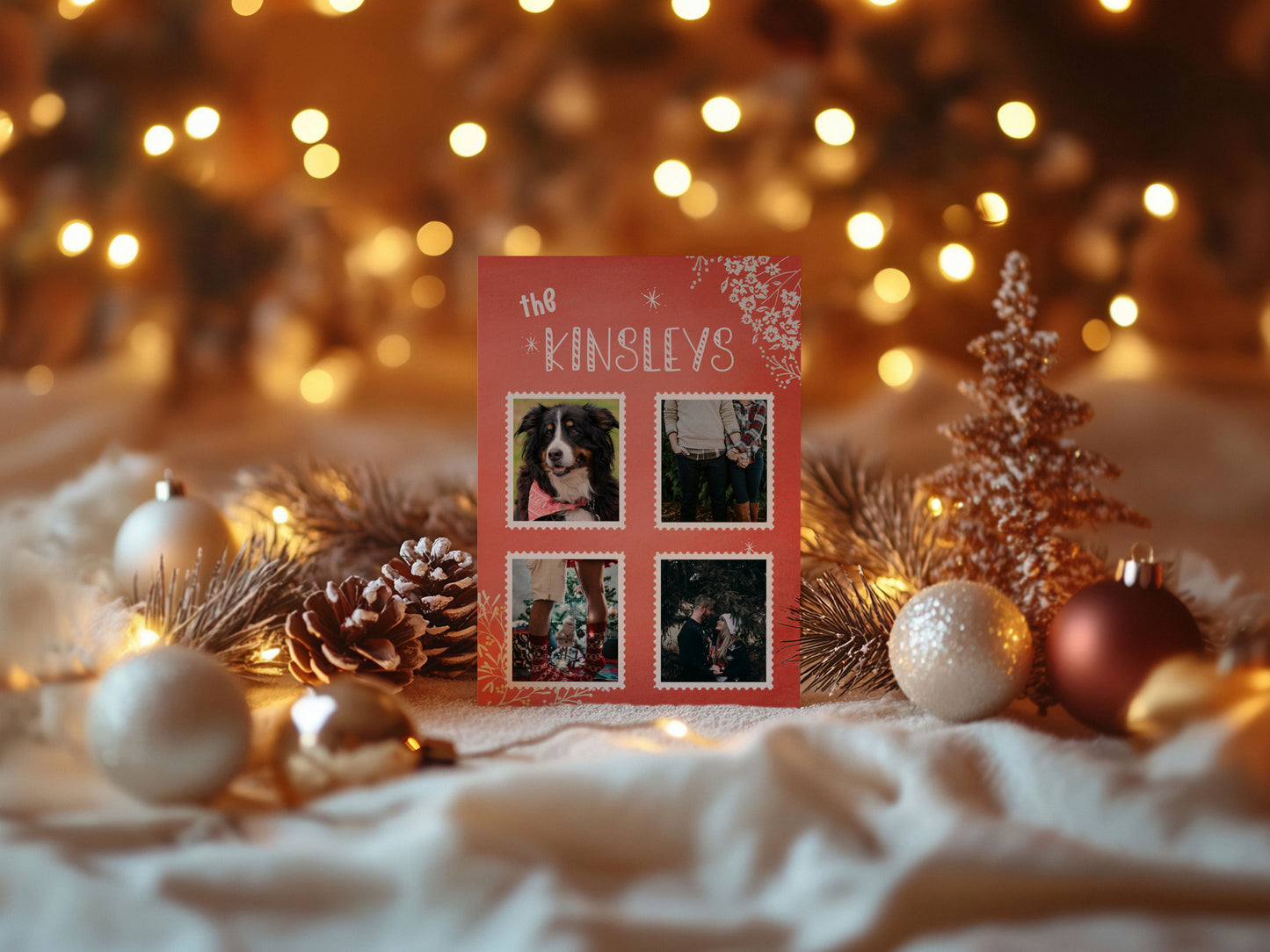 Watercolor Red Florals Custom Photo Christmas Card Party Simplicity