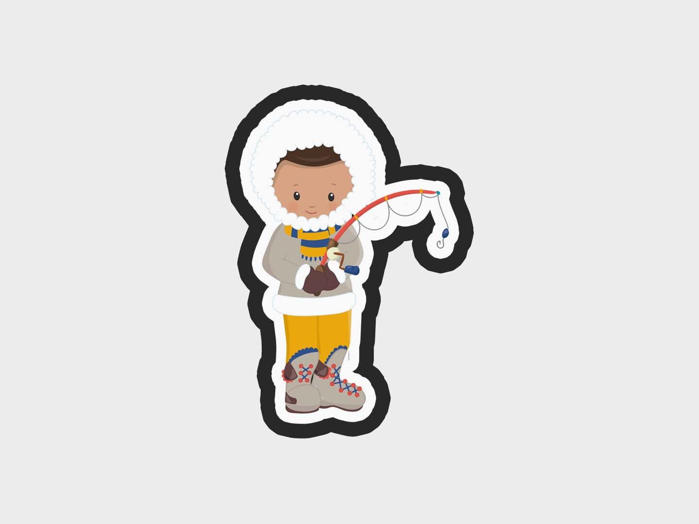 Boy Standing Fishing Eskimo Kids Cookie Cutter STL Files Cookie Cutter Files