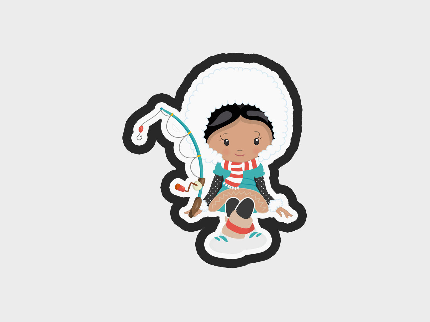 Girl Sitting Fishing Eskimo Kids Cookie Cutter STL Files Cookie Cutter Files